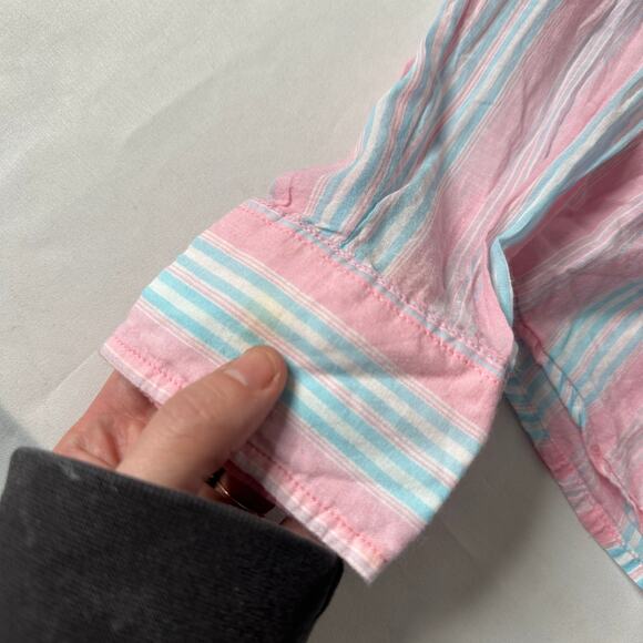 Vintage Y2k Aeropostale Aero Pink & Blue Striped Button Down Polo Top Sz XS - Picture 8 of 9